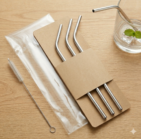 Stainless Steel Straws w/ Cleaning Brush, Universal Fit 16-50oz Tumblers &amp; Cups, 4PK