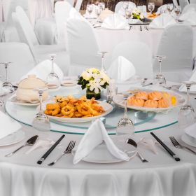 VEVOR 24 in Glass Lazy Susan Turntable, Tempered Glass Dining Table Centerpiece with 6 Rotating Wheels