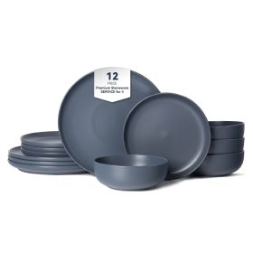 hom12-Piece Stoneware Dinner Plates Bowls Sets | Microwave & Dishwasher Safe | Non-Toxic Dinner Plates Bowls Set | Stackable Matte Glaze Kitchenware