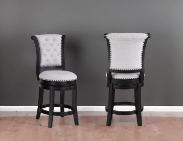 2pc Swivel Pub Stools Counter Height 24" Chair Upholstered Seat Nailhead Trim Footrest Wooden Dining Room Furniture Black/Dove