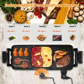 2 in 1 Electric Hot Pot with Grill 2800W Smokeless Non-Stick Korean BBQ Grill Shabu Shabu Hot Pot Combo with Independent Temperature Control 5 Ge