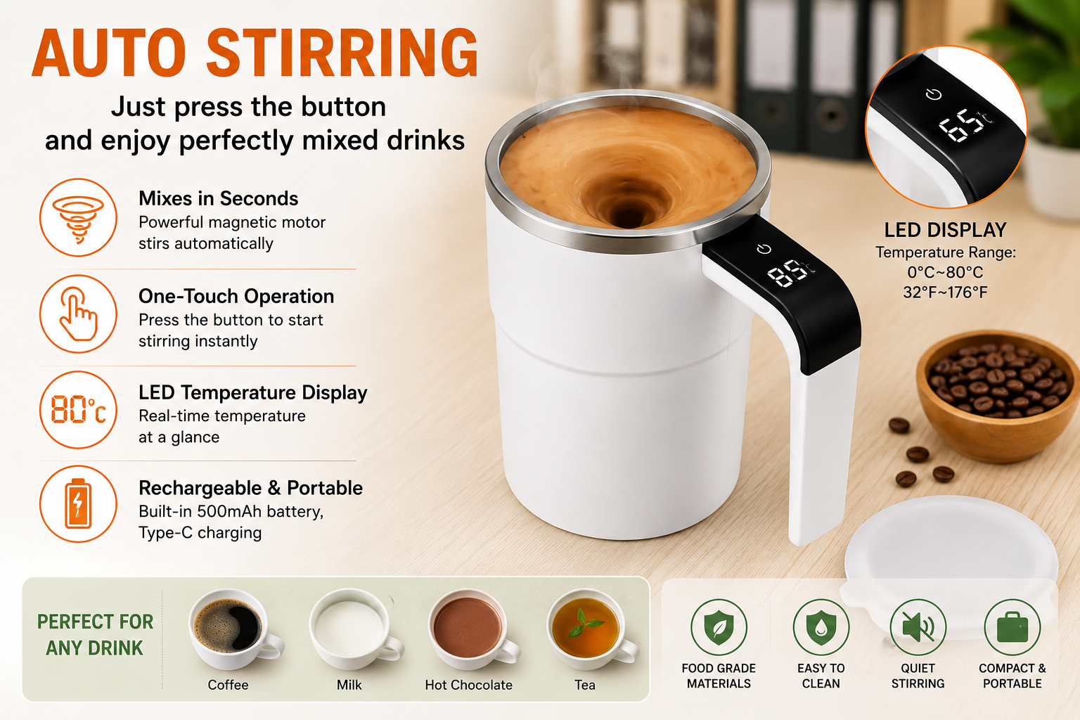 Self–Stirring Coffee Mug