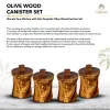 Handcrafted Olive Wood Coffee, Tea & Sugar Canister Set for Coffee Bars & Coffee Stations