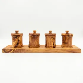 Handcrafted Olive Wood Coffee, Tea & Sugar Canister Set for Coffee Bars & Coffee Stations (Olive Wood Canisters: 4)