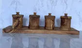 Handcrafted Olive Wood Coffee, Tea & Sugar Canister Set for Coffee Bars & Coffee Stations