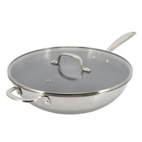 Better Chef 12.5-Inch 3-Ply Stainless Steel Nonstick Wok With Lid (Option: silver)