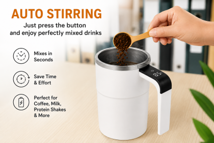 12 oz Self-Stirring Coffee Mug with LED Temperature Display | Rechargeable Magnetic Mixing Cup (Option: White)