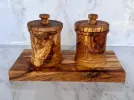 Handcrafted Olive Wood Coffee, Tea & Sugar Canister Set for Coffee Bars & Coffee Stations