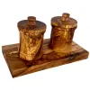 Handcrafted Olive Wood Coffee, Tea & Sugar Canister Set for Coffee Bars & Coffee Stations