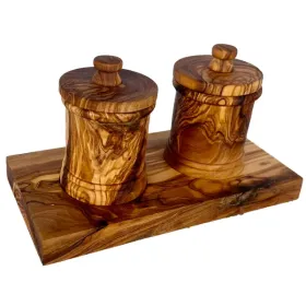 Handcrafted Olive Wood Coffee, Tea & Sugar Canister Set for Coffee Bars & Coffee Stations (Olive Wood Canisters: 2)