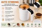 12 oz Self-Stirring Coffee Mug with LED Temperature Display | Rechargeable Magnetic Mixing Cup